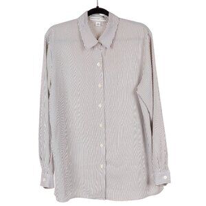 Josephine Chaus Blouse 14 Button Up Vertical Striped Black White Shirt Career